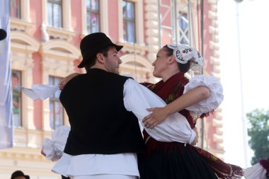 Grup üyeleri halk seljacka sloga donja dubrava, Hırvatistan Zagreb 48 Uluslararası Folklor Festivali sırasında gelen