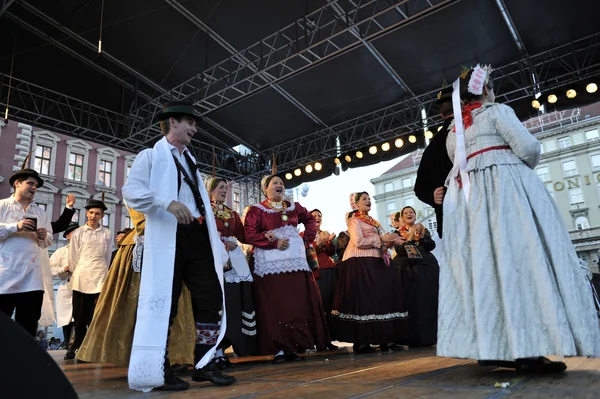 Members of folk group Kupina from Brodsko posavska zupanija, Croatia during the 48th International Folklore Festival in Zagreb — Stock Photo, Image