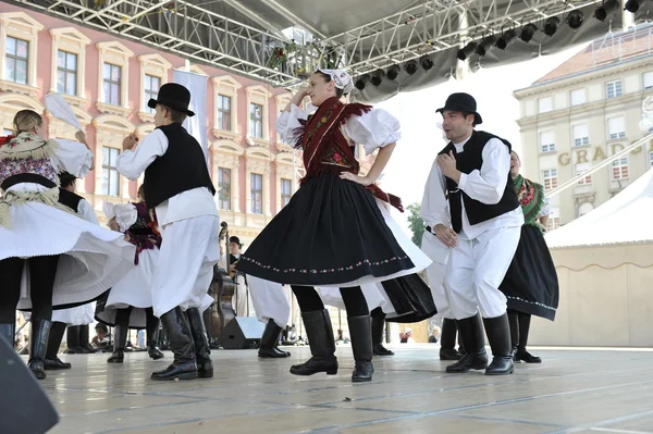 Μέλη της Λαϊκής ομάδας seljacka sloga από Ντόνια Ντουμπράβα, Κροατία κατά τη διάρκεια το 48ο Διεθνές Φολκλορικό Φεστιβάλ στο Ζάγκρεμπ — Φωτογραφία Αρχείου