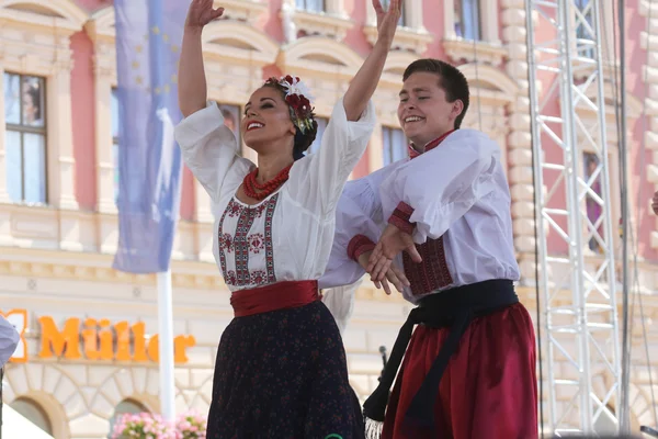 民俗グループ セルカーク、マニトバ州、カナダからザグレブで 48 国際民俗祭りの期間中のウクライナのダンス アンサンブル troyanda — ストック写真