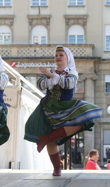 Folkloregruppe selkirk, manitoba, ukrainisches Tanzensemble troyanda aus Kanada während des 48. Internationalen Folklorefestivals in Zagreb — Stockfoto