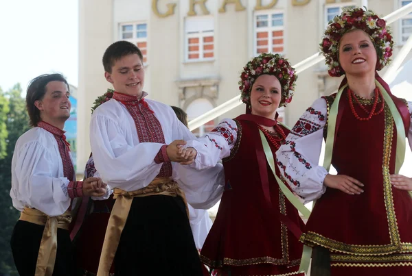 Folkmusik grupp selkirk, manitoba, ukrainska dance ensemble troyanda från Kanada under 48 internationell folklore festival i zagreb — Stockfoto