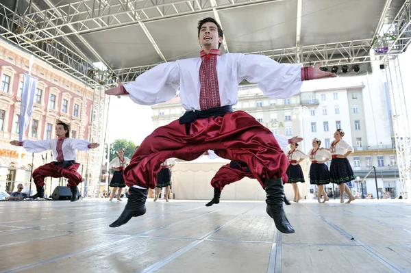 Membres du groupe folklorique Selkirk, Manitoba, Ukrainian Dance Ensemble Troyanda du Canada lors du 48e Festival international du folklore à Zagreb — Photo