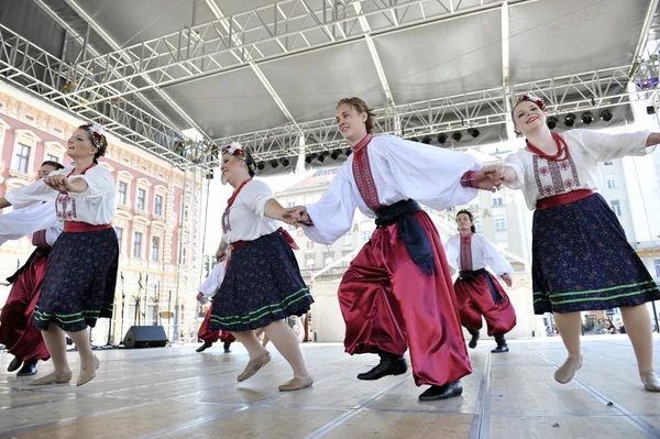 Membros do grupo folk Selkirk, Manitoba, Ucraniano Dance Ensemble Troyanda do Canadá durante o 48th International Folklore Festival em Zagreb — Fotografia de Stock