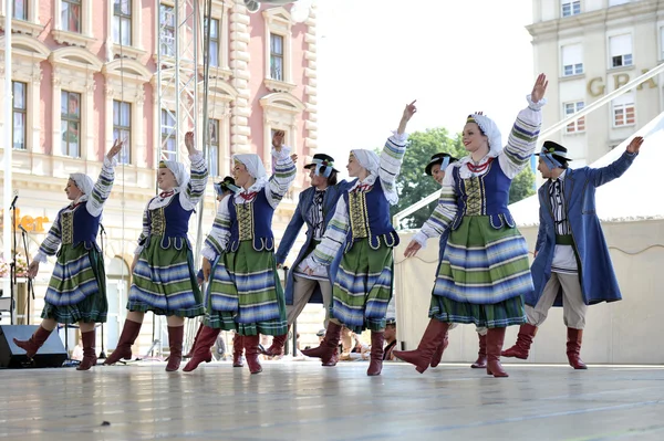 Membres du groupe folklorique Selkirk, Manitoba, Ukrainian Dance Ensemble Troyanda du Canada lors du 48e Festival international du folklore à Zagreb — Photo