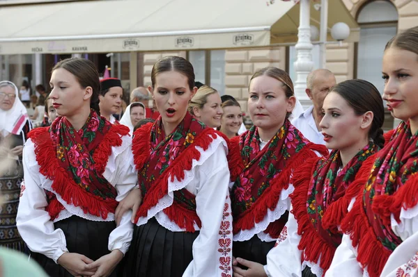 Membros do grupo folclórico Mississauga, Ontário, grupo folclórico paroquial croata Sljeme do Canadá durante o 48th International Folklore Festival em Zagreb — Fotografia de Stock