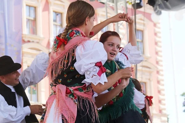 Miembros de grupos folclóricos de Sveta Marija, Croacia durante el 48º Festival Internacional de Folclore en el centro de Zagreb —  Fotos de Stock