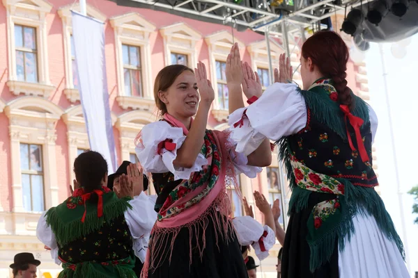 Miembros de grupos folclóricos de Sveta Marija, Croacia durante el 48º Festival Internacional de Folclore en el centro de Zagreb — Foto de Stock