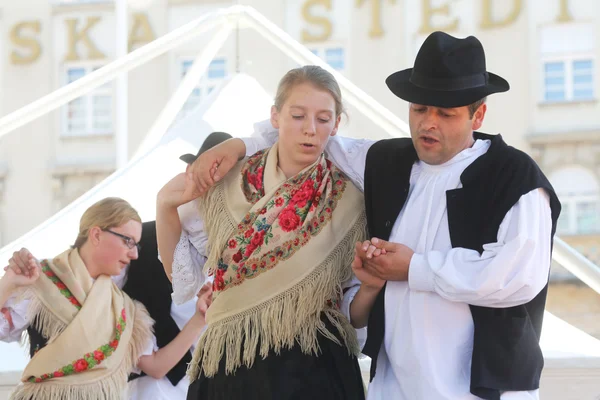 Medlemmar i grupper folk från sveta marija, Kroatien under 48 internationell folklore festival i zagreb — Stockfoto