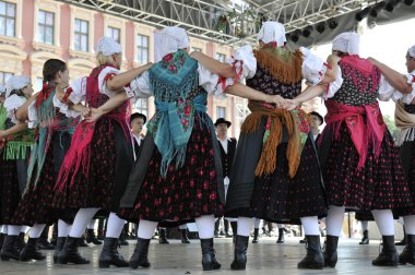 Grup üyeleri halk selacka sloga nedelisce, Hırvatistan Zagreb 48 Uluslararası Folklor Festivali sırasında gelen