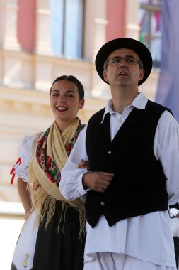 Grup üyeleri halk selacka sloga nedelisce, Hırvatistan Zagreb 48 Uluslararası Folklor Festivali sırasında gelen