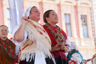 Grup üyeleri halk selacka sloga nedelisce, Hırvatistan Zagreb 48 Uluslararası Folklor Festivali sırasında gelen