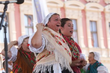 Grup üyeleri halk selacka sloga nedelisce, Hırvatistan Zagreb 48 Uluslararası Folklor Festivali sırasında gelen
