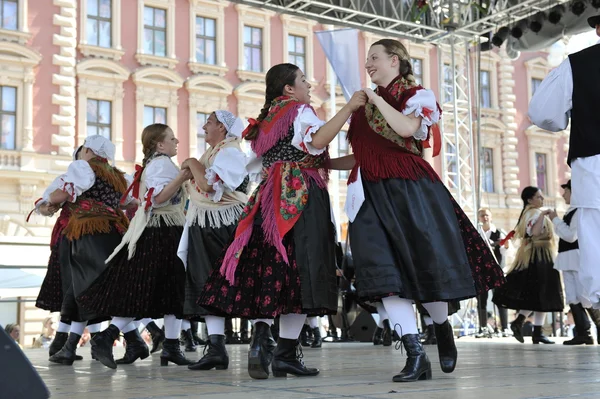 Mitglieder der Folkloregruppe selacka sloga aus Nedelisce, Kroatien während des 48. Internationalen Folklorefestivals in Zagreb — Stockfoto