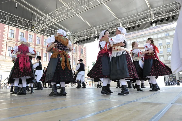 Membres du groupe folklorique Selacka Sloga de Nedelisce, Croatie lors du 48e Festival international du folklore à Zagreb — Photo