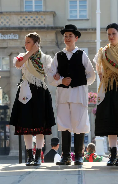 Members of folk group Selacka Sloga from Nedelisce, Croatia during the 48th International Folklore Festival in Zagreb — Stock Photo, Image