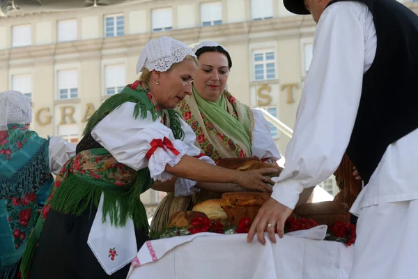 Miembros del grupo folclórico Selacka Sloga de Nedelisce, Croacia durante el 48º Festival Internacional de Folclore en Zagreb — Foto de Stock