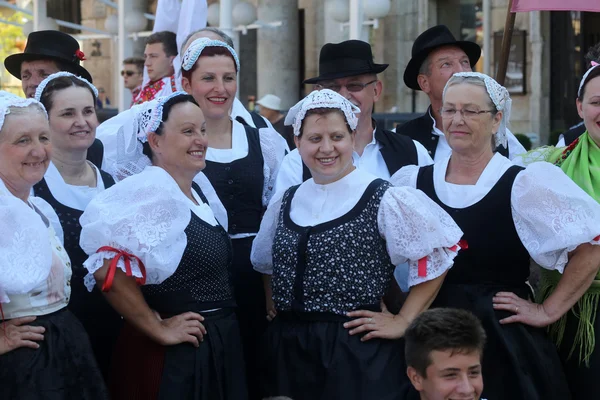Члены фольклорных коллективов из Миховляна во время 48-го Международного фольклорного фестиваля в Загребе — стоковое фото