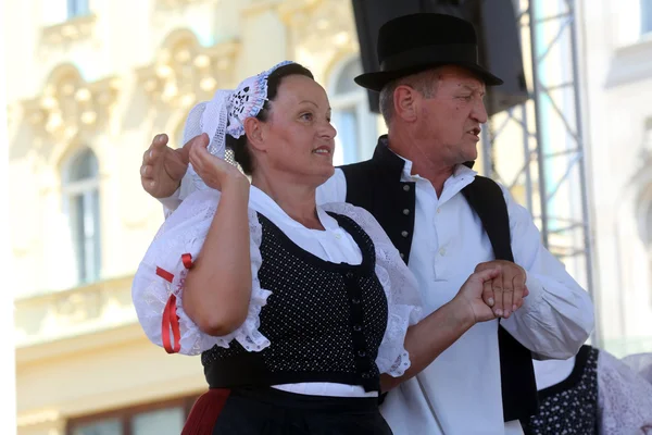 Members of folk groups from Mihovljan, Croatia during the 48th International Folklore Festival in Zagreb — Stock Photo, Image