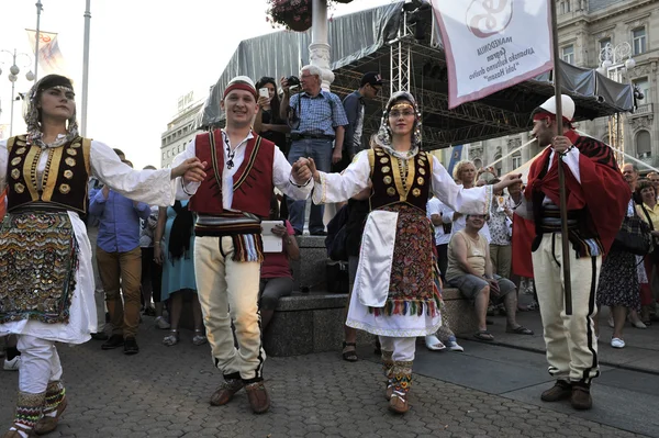 Mitglieder der albanischen Folkloregruppe jahi hasani aus cegrane, Mazedonien während des 48. Internationalen Folklorefestivals in Zagreb — Stockfoto