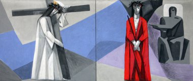 Yol Gemunden Bavyera Köyü Holy Trinity Kilisesi haç am Main
