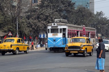 Traditional tram in Kolkata clipart