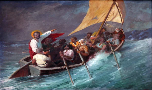 Jézus LECSILLAPÍTJA a vihar a tengeren Stock Kép