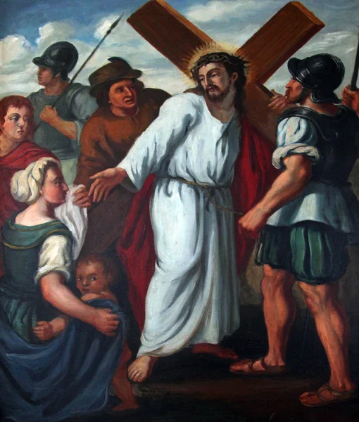 8-й станції Хреста, Ісус зустрічає дочки Єрусалиму — стокове фото