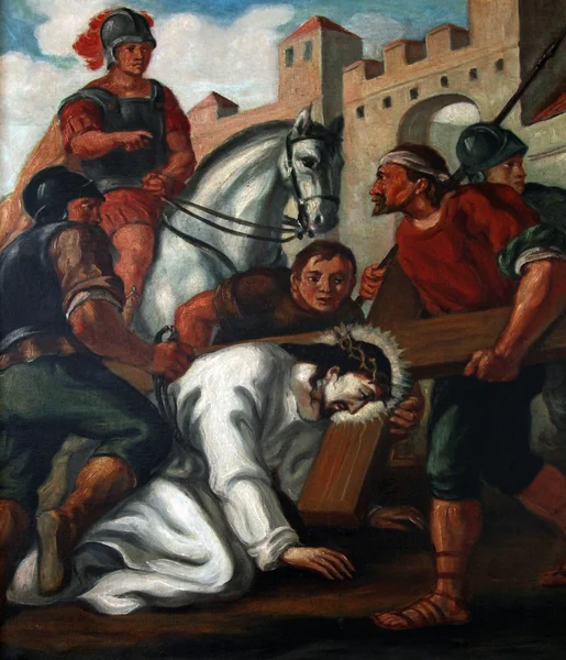 7th Stations of the Cross, Jesus falls the second time — Stock Photo, Image