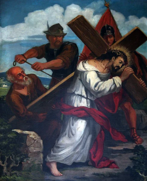 5th Stations of the Cross, Simon of Cyrene carries the cross