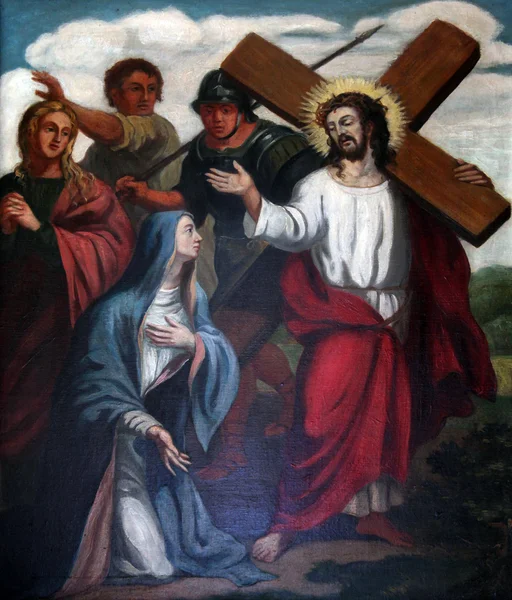 4 stationer på korset, jesus möter sin mamma — Stockfoto