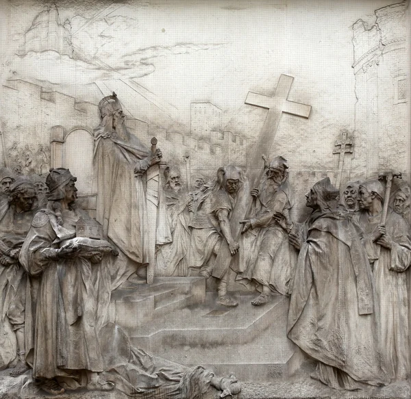 Памятная доска, легенда о Карле Великом, церкви Святого Петра в Вене — стоковое фото