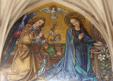 Gotik kilise Maria ana portal duyuru mozaiği kulüpler Gestade Viyana