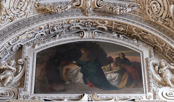 14ª Estaciones de la Cruz, Jesús es puesto en la tumba y cubierto de incienso, fragmento de la cúpula en la Catedral de Salzburgo — Foto de Stock