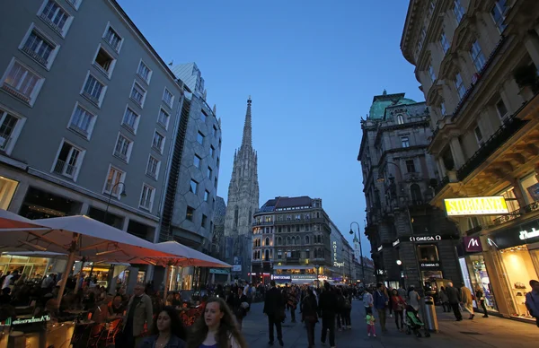 Zona commerciale trafficata intorno a Spiegelgasse a Vienna — Foto Stock