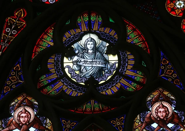 Matthew 책임자, 스테인드 글라스 Votiv Kirche (봉헌 교회)에서 세인트 그것은 비엔나에 네오 고딕 — 스톡 사진