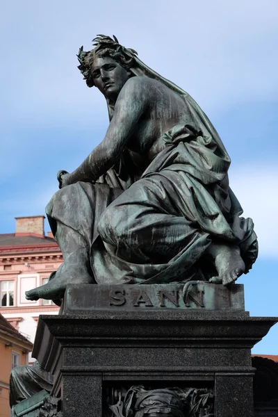 Archduke Johann Fountain, allegorical representation of the river Sann, Hauptplatz square, Graz, Austria — Stock Photo, Image