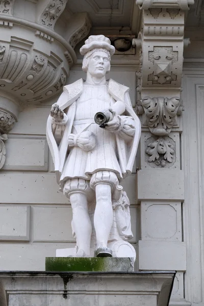 Socha, umění, alegorické znázornění, detail z radnice, Graz, Rakousko — Stock fotografie