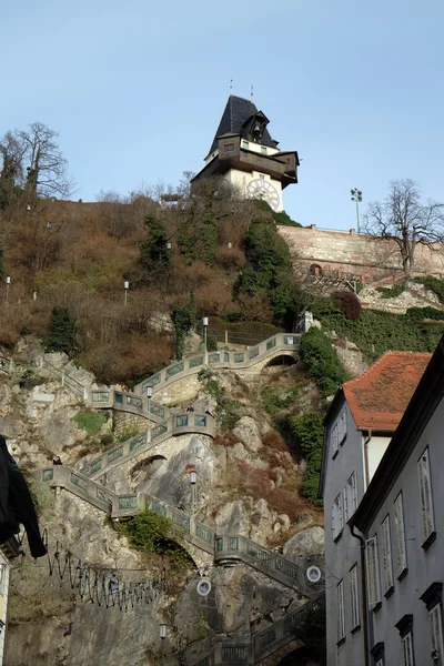 施洛斯伯格 城堡山 在格拉茨的山 奥地利格拉茨联合国教科文组织世界遗产的一部分 — 图库照片