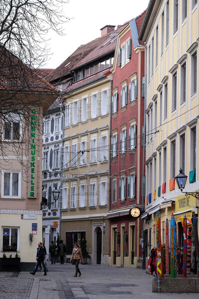 Architecture in the area called 'Bermuda Triangle' in Graz, Austria. Graz is the capital of federal state of Styria and the second largest city in Austria on January 10, 2015.