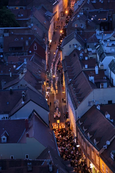 Procession Dans Les Rues Ville Pour Une Journée Notre Dame — Photo