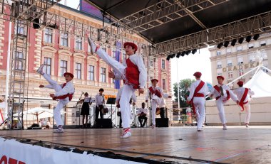 ZAGREB, CROATIA - JULY 16: Members of folk group Lagunekin from Bardos, France during the 48th International Folklore Festival in center of Zagreb, Croatia on July 16, 2015