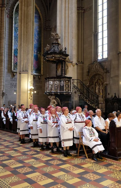 Participantes do 49th Festival Internacional de Folclore na missa dominical na catedral de Zagreb — Fotografia de Stock