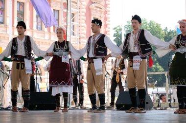 Zagreb, Hırvatistan - 19 Temmuz: Kitka Istibanja, Makedonya üzerinden Merkezi Zagreb, Hırvatistan 19 Temmuz 2015 tarihinde 49 Uluslararası Folklor Festivali sırasında grup üyeleri halk