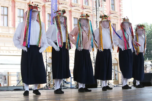 克罗地亚萨格勒布-7月18日: 2015年7月18日克罗地亚萨格勒布中心第49届国际民俗节期间克罗地亚普特尼科维奇的民间团体成员 — 图库照片