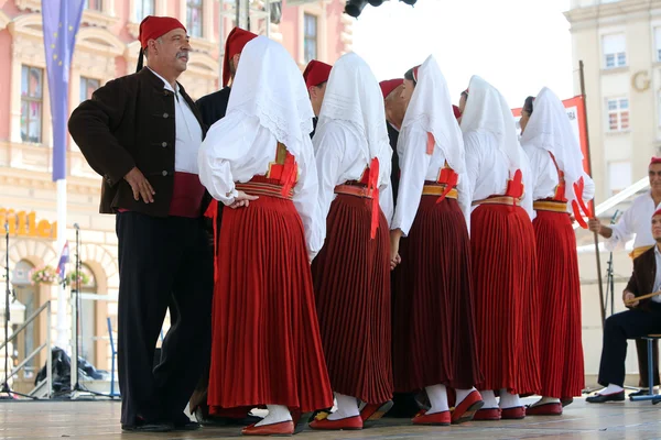 Zagreb, Kroatien - 18 juli: Medlemmar av Folkmusik grupp Natko Nodilo från Babino Polje, Kroatien under 49: e internationella folklorefestivalen i centrala Zagreb, Kroatien på juli 18, 2015 — Stockfoto