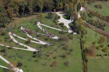 MARIJA BISTRICA, CROATIA - SEP 14: Unidentified participants of the Way of the Cross in Croatian national shrine of the Virgin Mary on Sep 14, 2013 in Marija Bistrica, Croatia