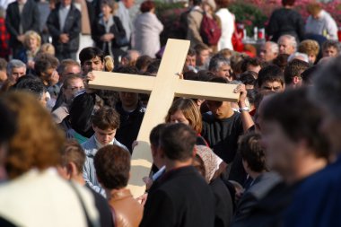 MARIJA BISTRICA, CROATIA - SEP 14: Unidentified participants of the Way of the Cross in Croatian national shrine of the Virgin Mary on Sep 14, 2013 in Marija Bistrica, Croatia