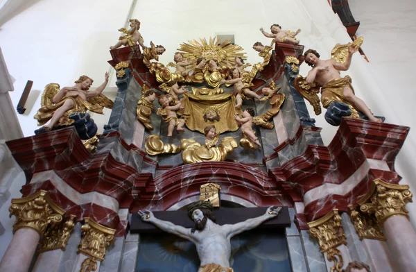 Änglar på altaret av Heliga Korset, socken kyrkan av den obefläckade avlelsen av Jungfru Maria i Lepoglava, Kroatien — Stockfoto