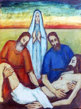 Çarmıhın 14. İstasyonları, İsa mezara kondu ve Hırvatistan 'ın Cucerje kentindeki Bakire Meryem Kilisesi' nin tütsüsüsüsüsüsüsüsüyle kaplandı.